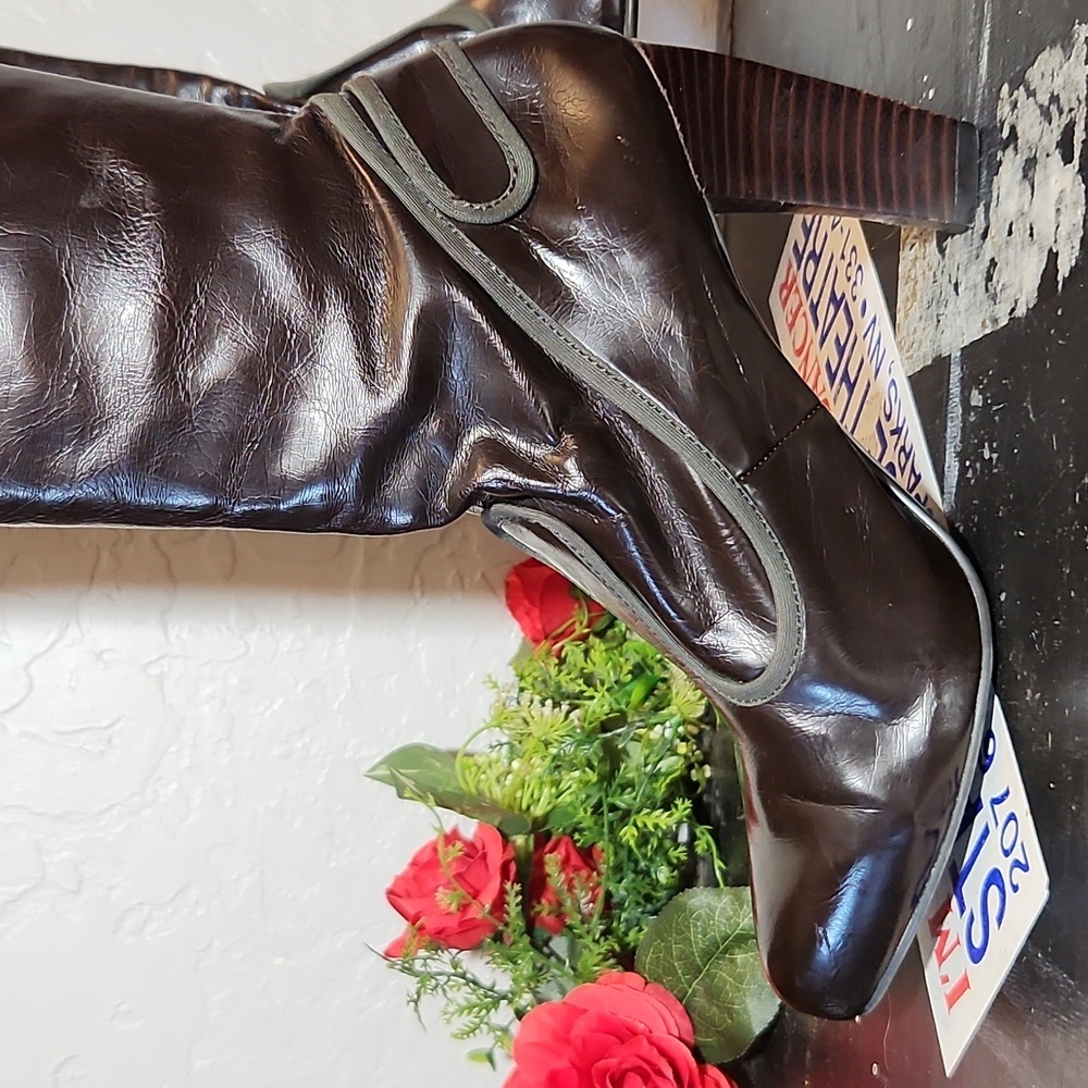 FRANCO SARTO Man Made Thin Patent Pull On Buckle Detail Heelwd Boot 7.5M - Picture 5 of 16